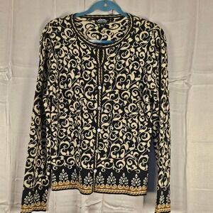 Icelandic Design Womens Tan Brown Black‎ Cardigan Sweater Large